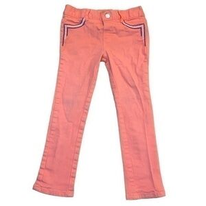 5/$25 Lucky Brand Girls Coral Color Jeans With Embroidered Pockets 4T 4